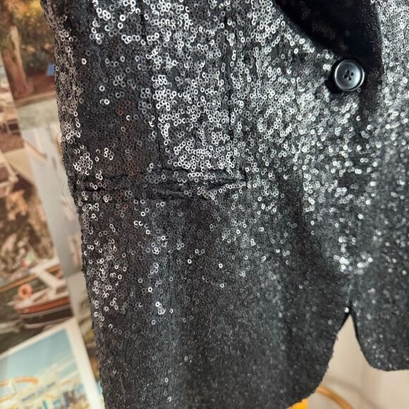 Black Sequin Tuxedo style Blazer. Jessica - 6 - Picture 4 of 6